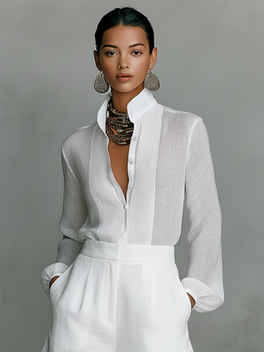 Paige | White High-Neck Shirt & Shorts Set
