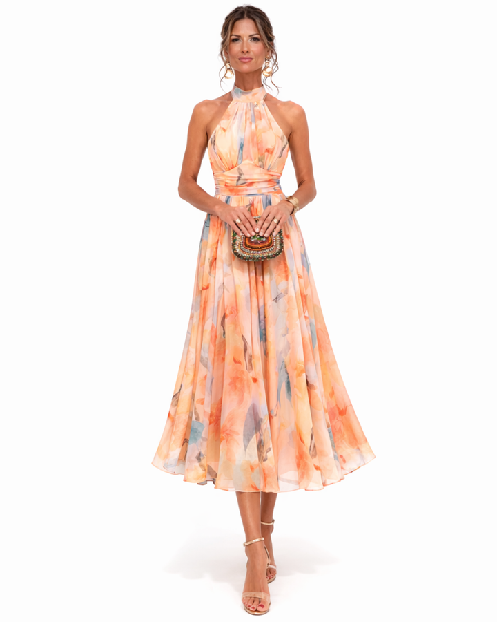 Kayla | Halter Neck Maxi Dress with Watercolor Print