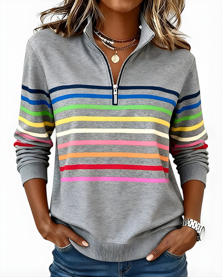 Victoria | Striped Zip Sweater