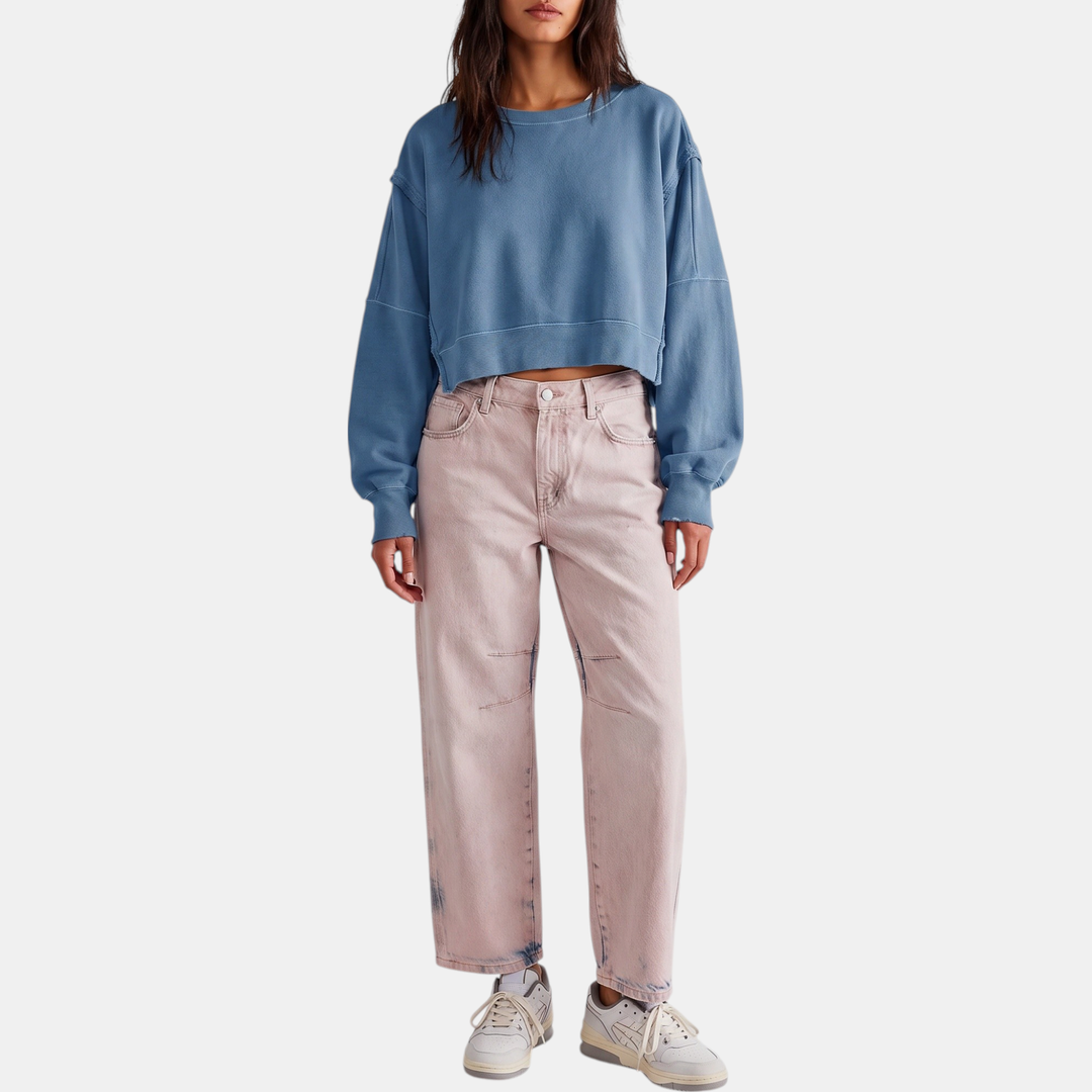 Ashley | Raw Hem Crewneck Oversized Crop Sweatshirt
