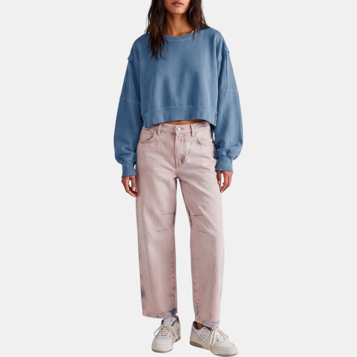 Ashley | Raw Hem Crewneck Oversized Crop Sweatshirt