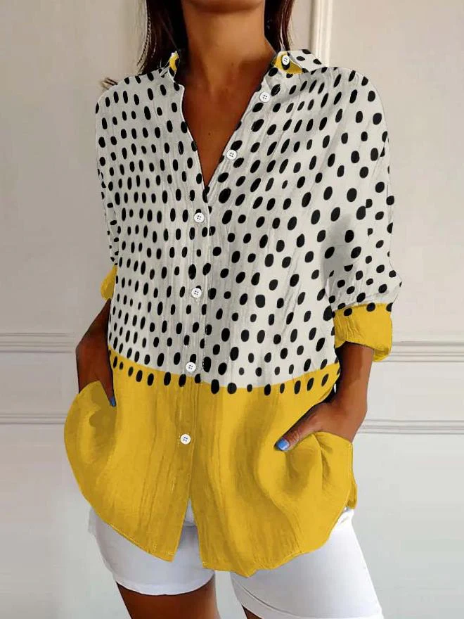 Isabella Unique Polka Dot Print Long Sleeve Shirt
