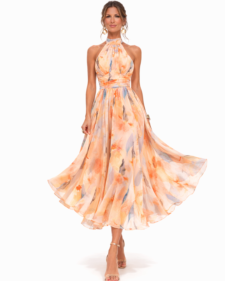 Kayla | Halter Neck Maxi Dress with Watercolor Print