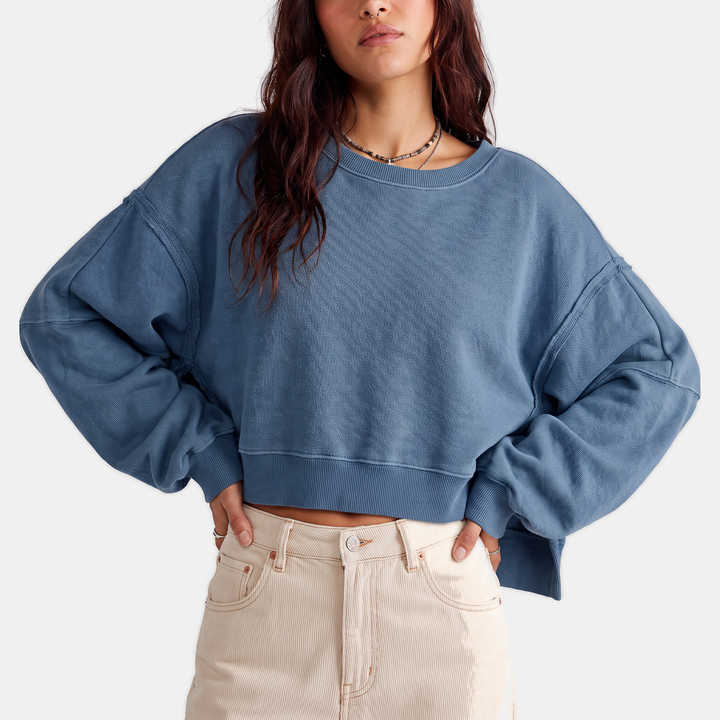Ashley | Raw Hem Crewneck Oversized Crop Sweatshirt