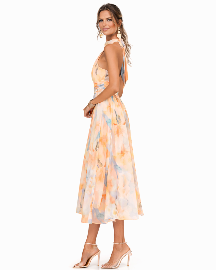Kayla | Halter Neck Maxi Dress with Watercolor Print