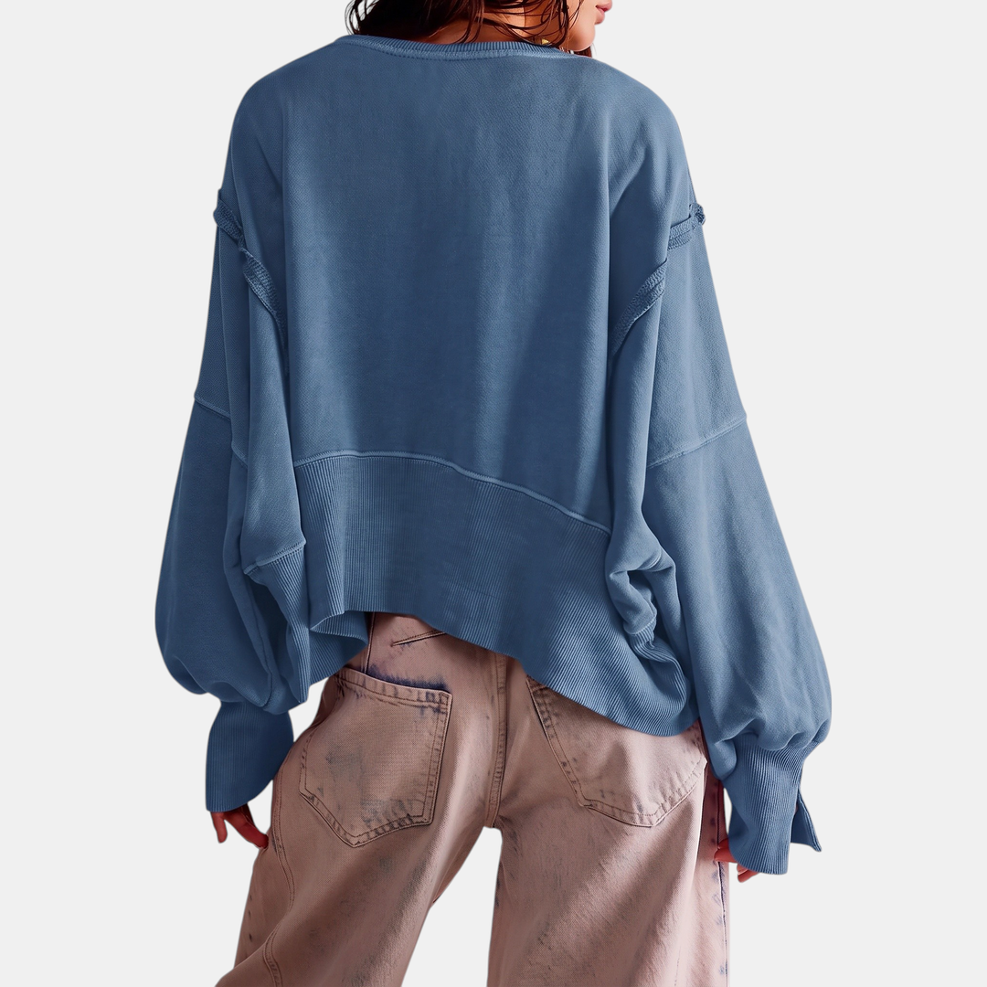 Ashley | Raw Hem Crewneck Oversized Crop Sweatshirt