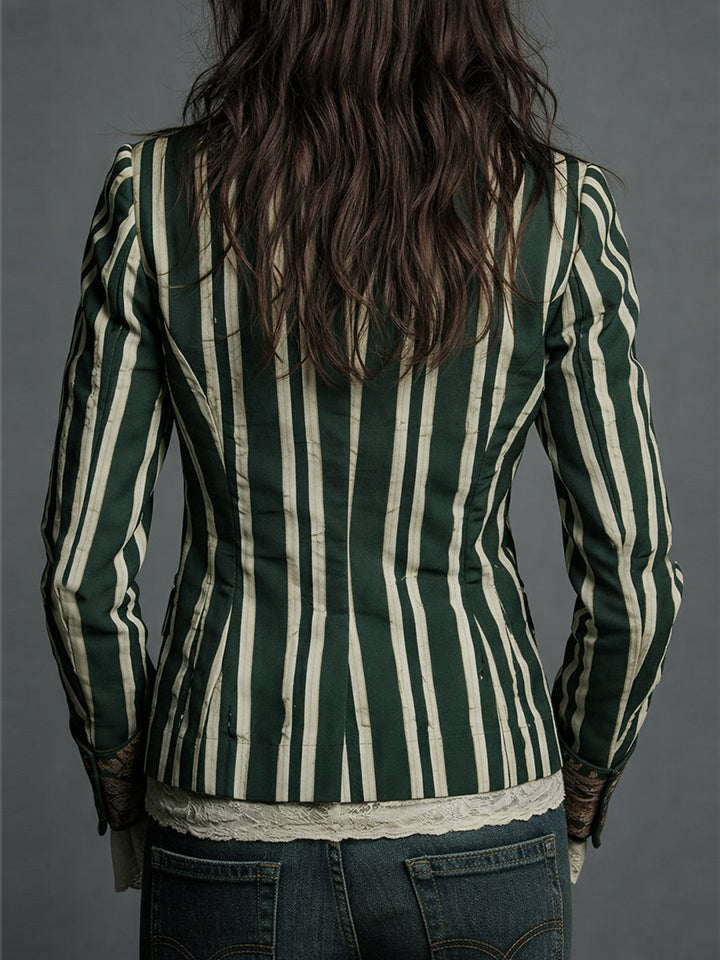 Women’s Boho Floral Print Striped Blazer