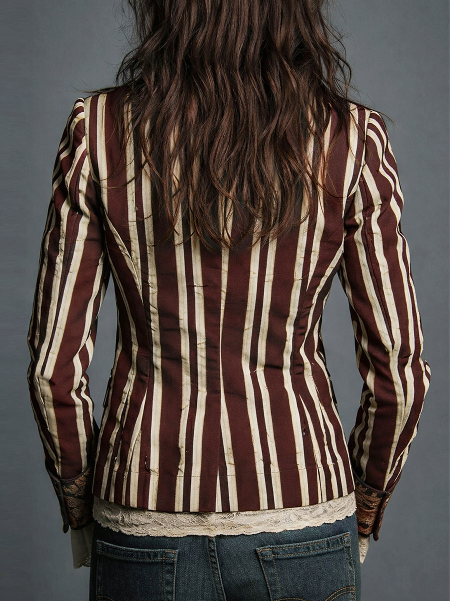 Women’s Boho Floral Print Striped Blazer