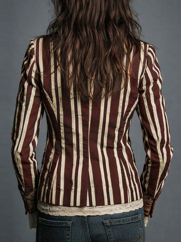 Women’s Boho Floral Print Striped Blazer