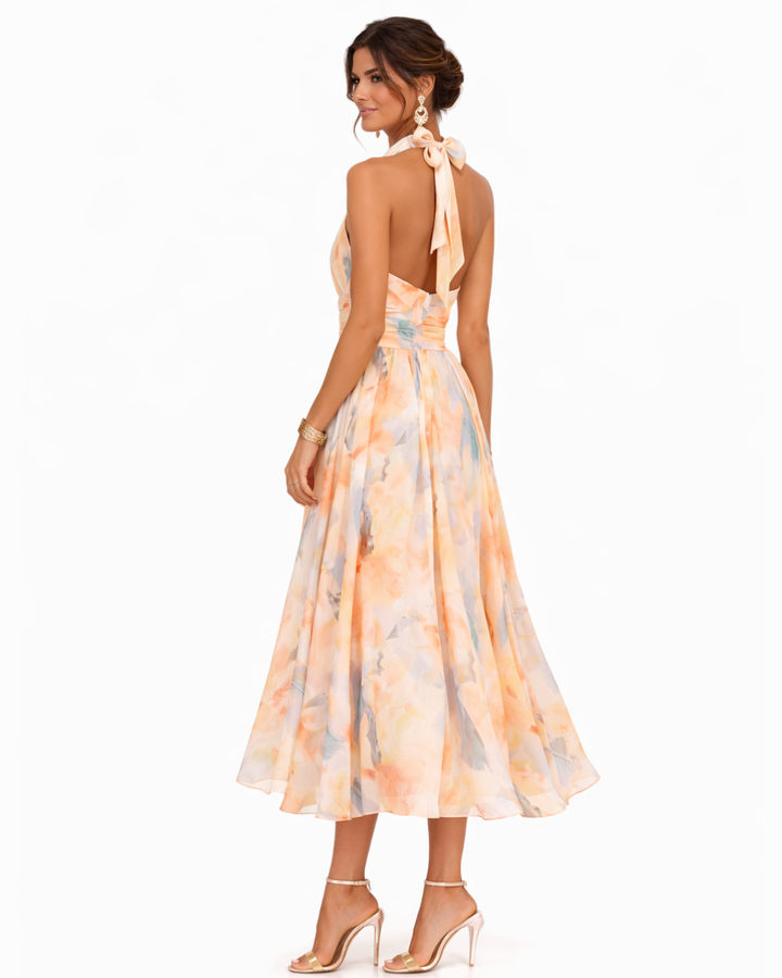 Kayla | Halter Neck Maxi Dress with Watercolor Print