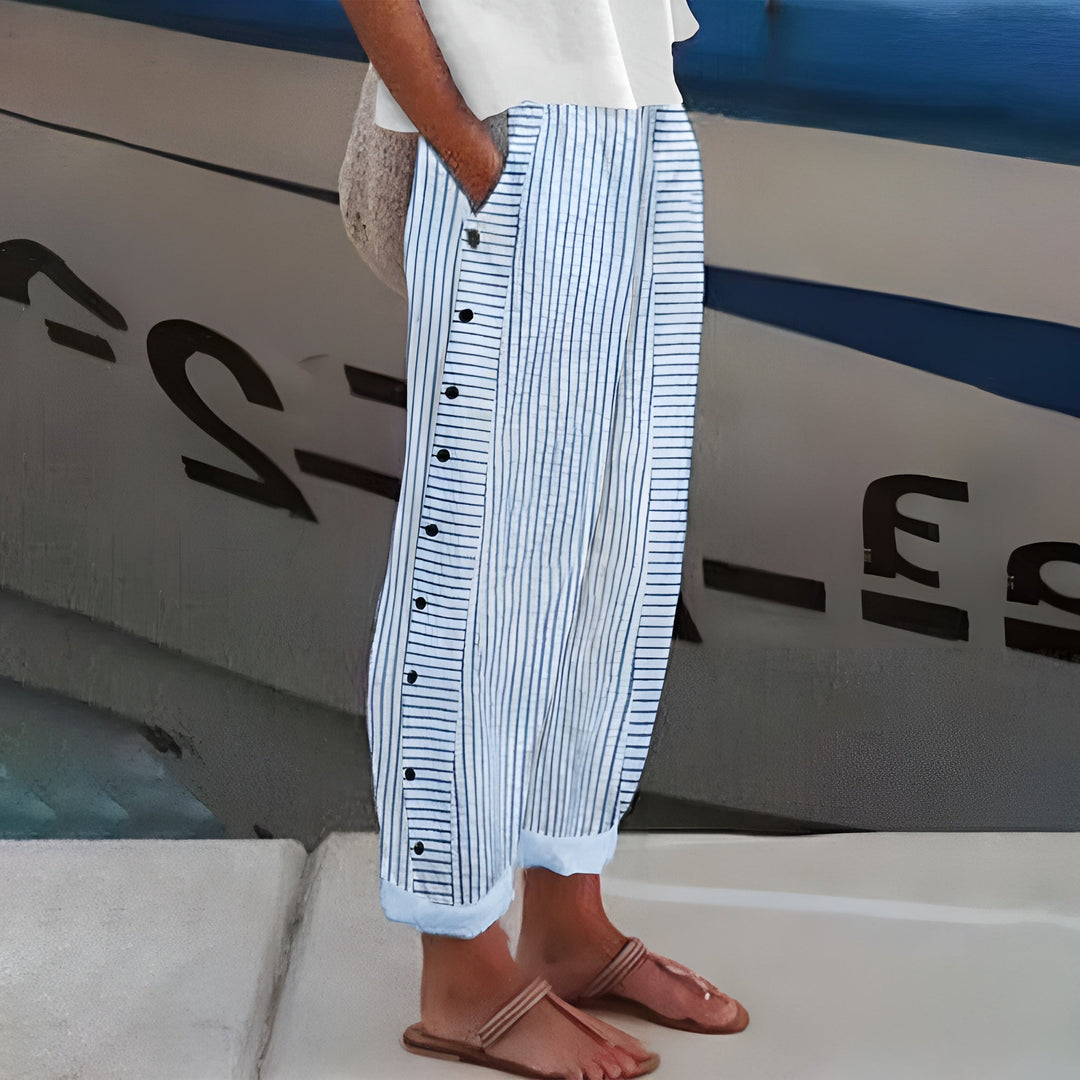 Ava | Striped Panel Button Trousers