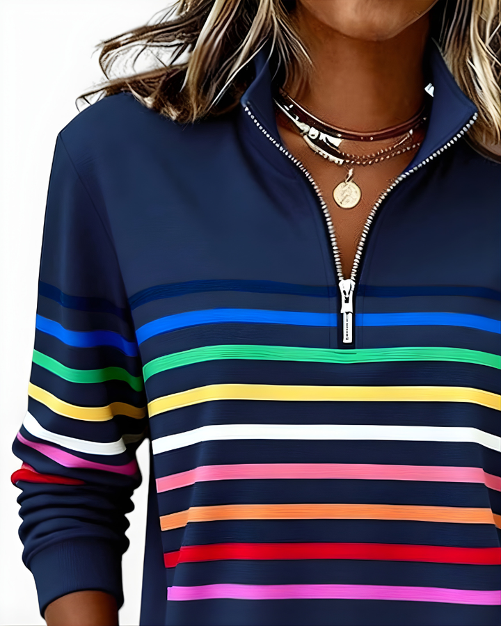 Victoria | Striped Zip Sweater