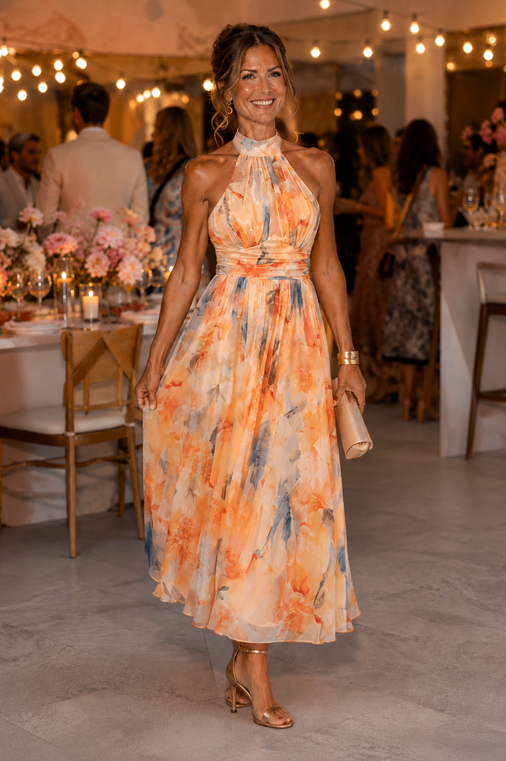 Kayla | Halter Neck Maxi Dress with Watercolor Print