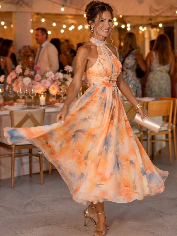 Kayla | Halter Neck Maxi Dress with Watercolor Print