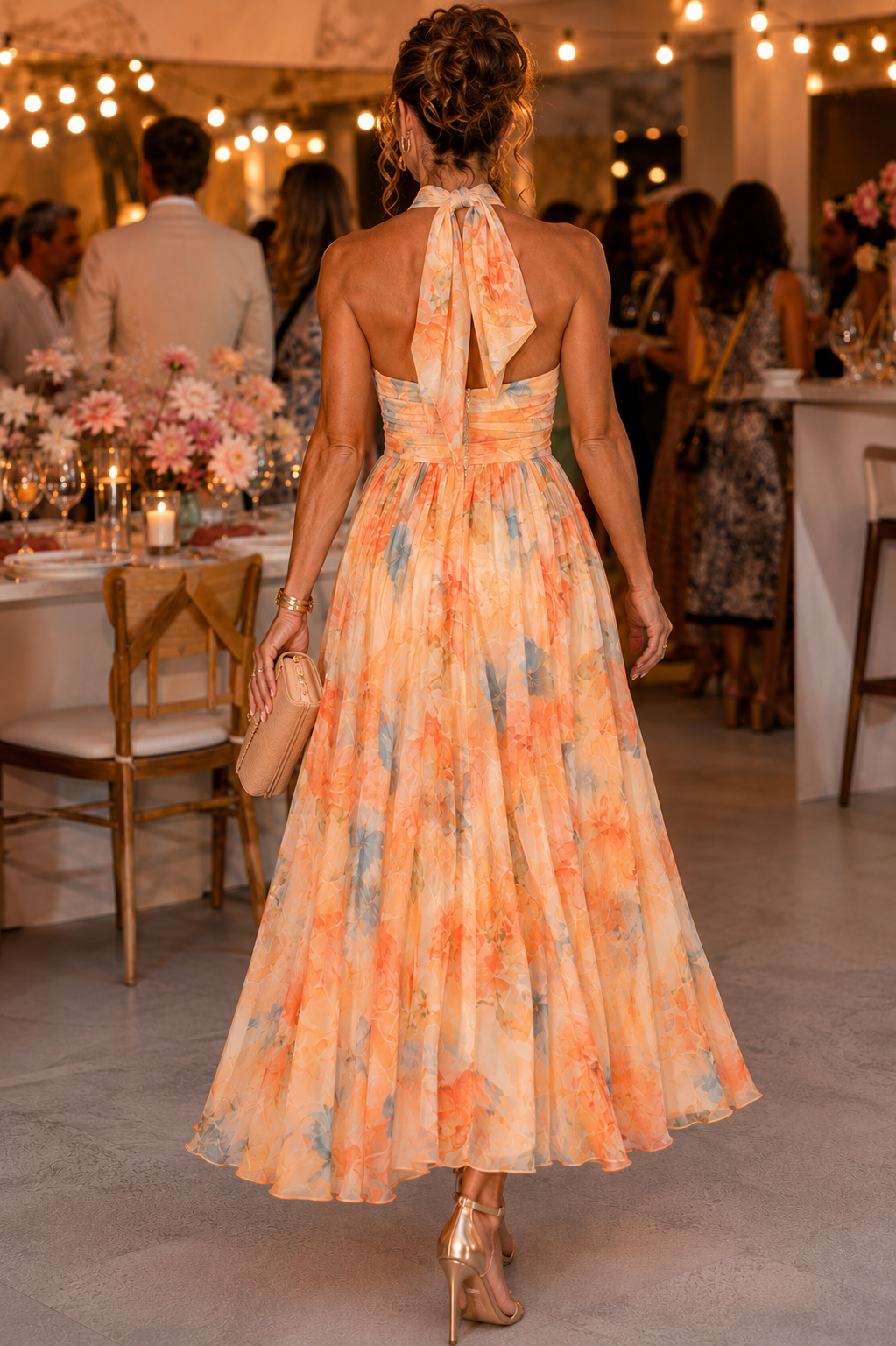 Kayla | Halter Neck Maxi Dress with Watercolor Print