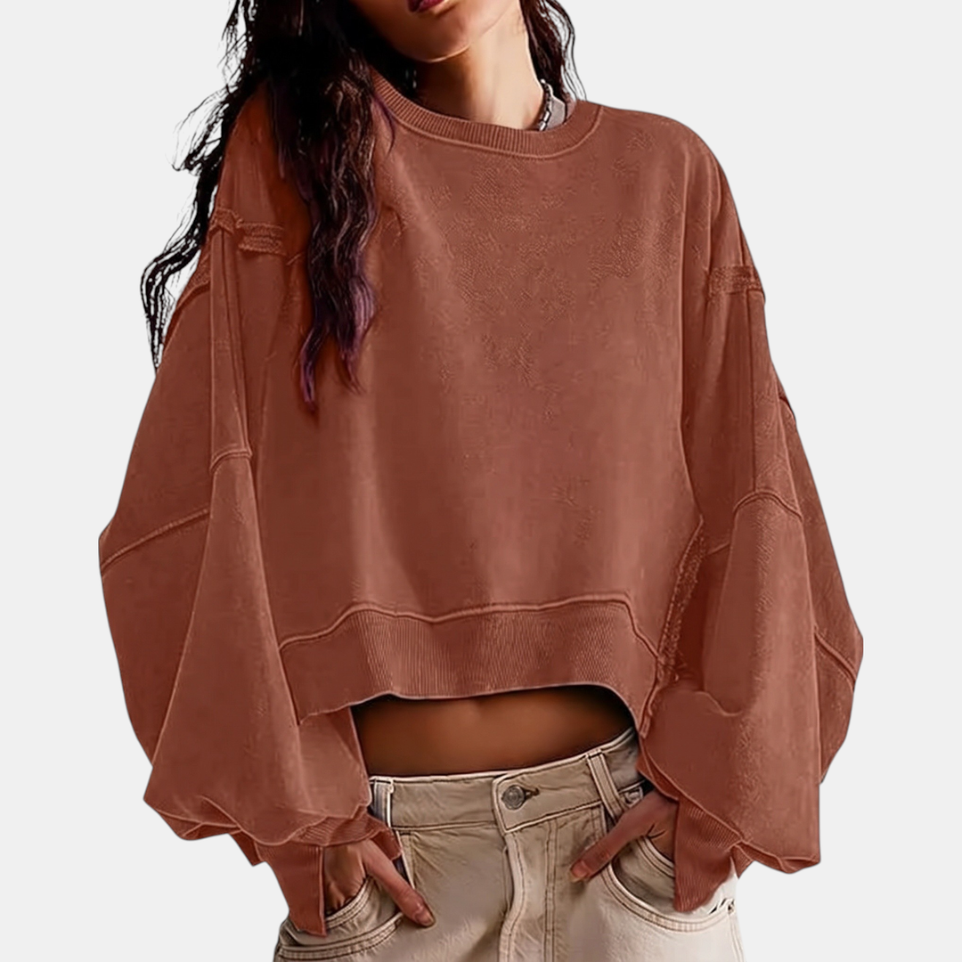 Ashley | Raw Hem Crewneck Oversized Crop Sweatshirt