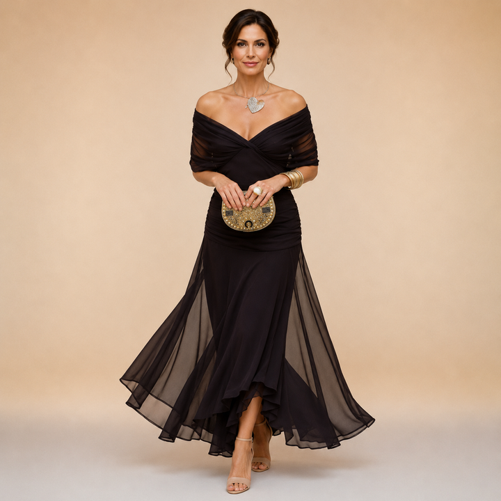 Brooklyn | Draped V-Neck Evening Maxi Dress