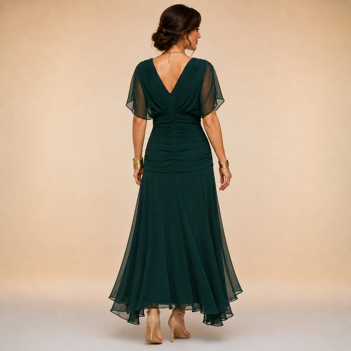 Brooklyn | Draped V-Neck Evening Maxi Dress