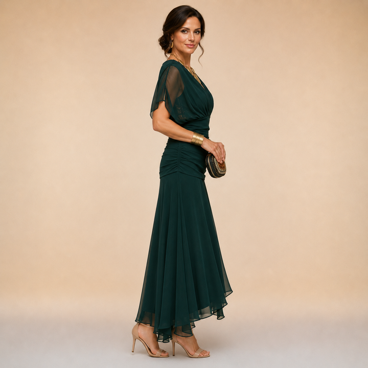 Brooklyn | Draped V-Neck Evening Maxi Dress