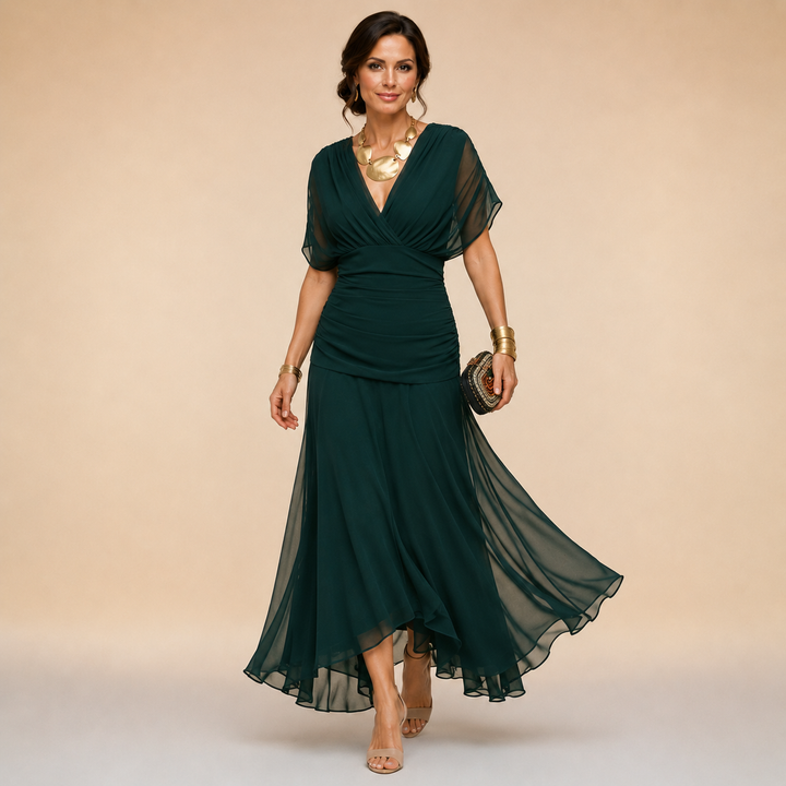 Brooklyn | Draped V-Neck Evening Maxi Dress