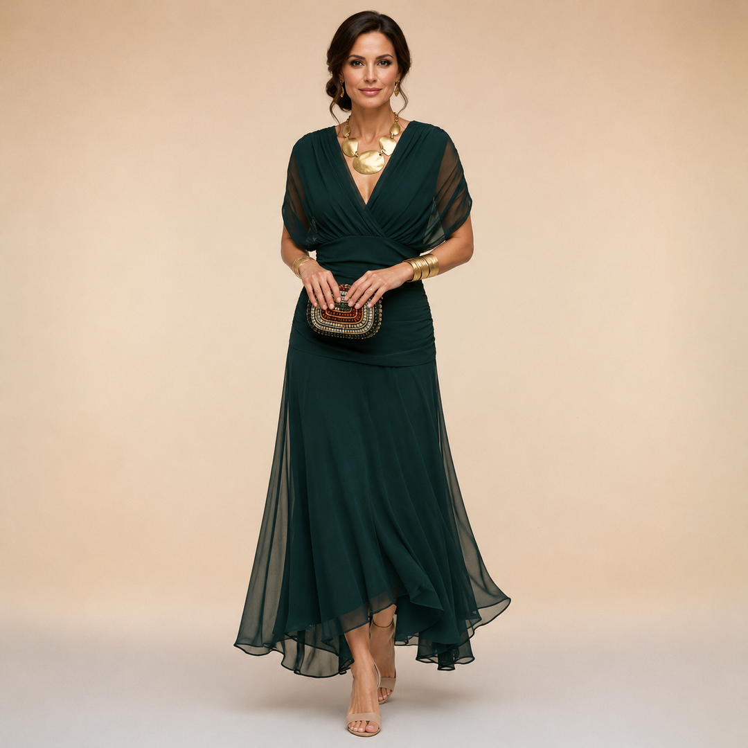 Brooklyn | Draped V-Neck Evening Maxi Dress