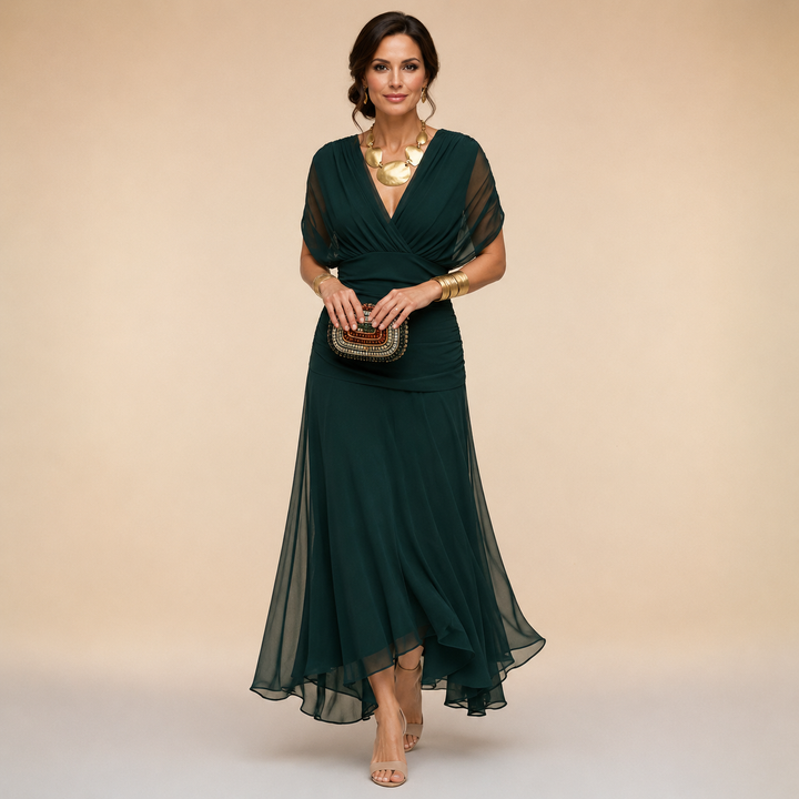Brooklyn | Draped V-Neck Evening Maxi Dress