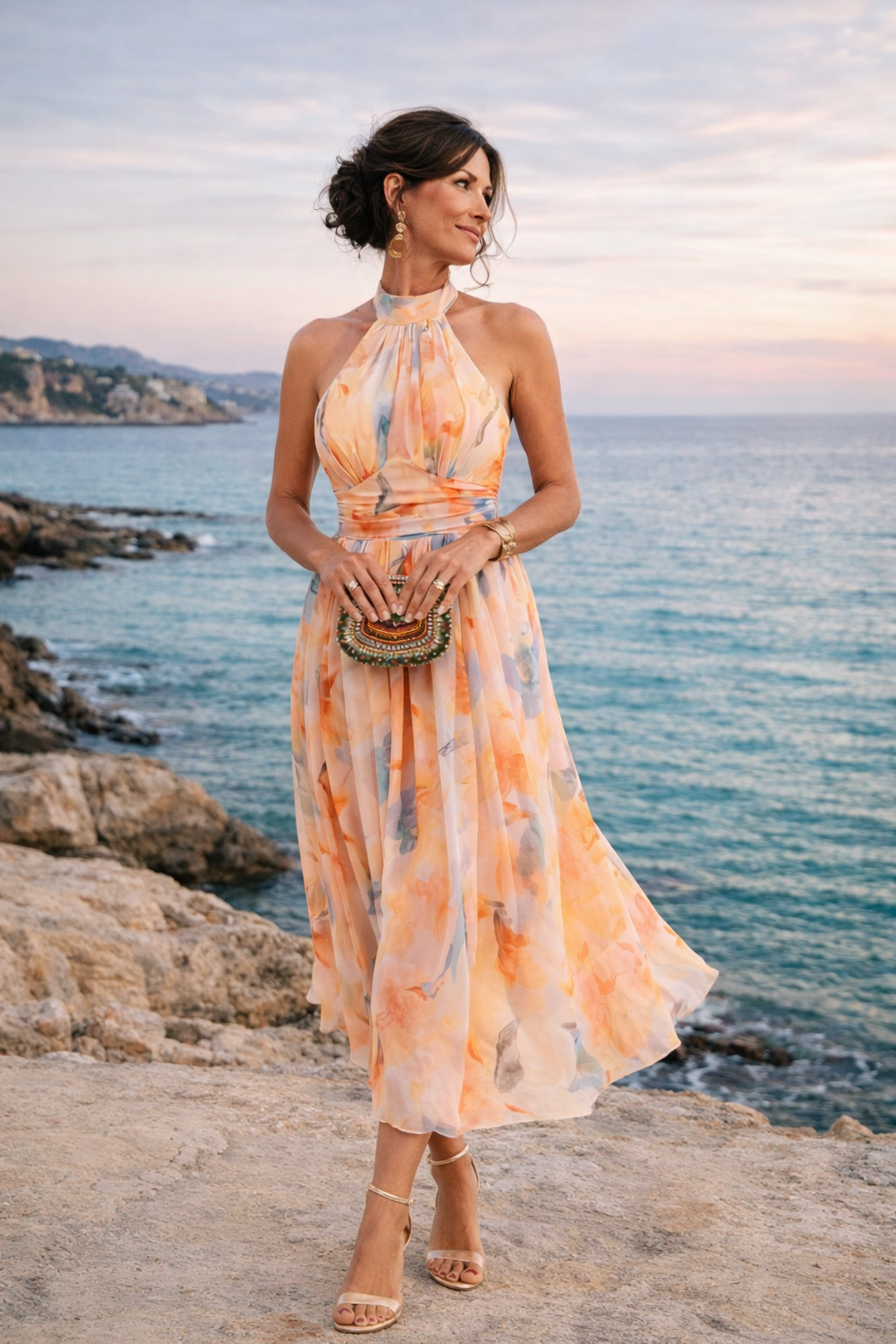 Kayla | Halter Neck Maxi Dress with Watercolor Print