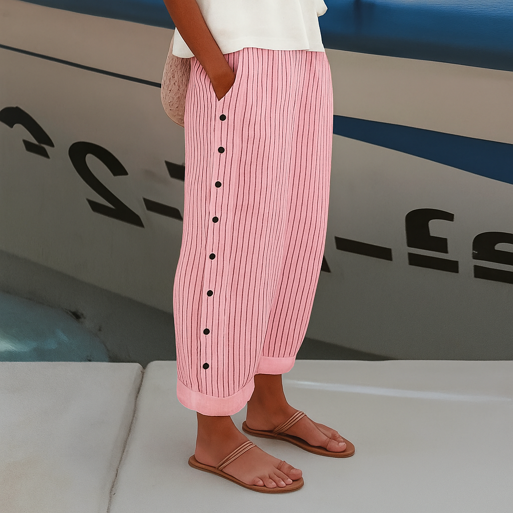 Ava | Striped Panel Button Trousers