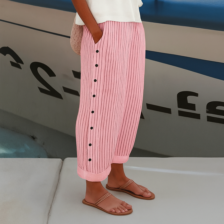 Ava | Striped Panel Button Trousers