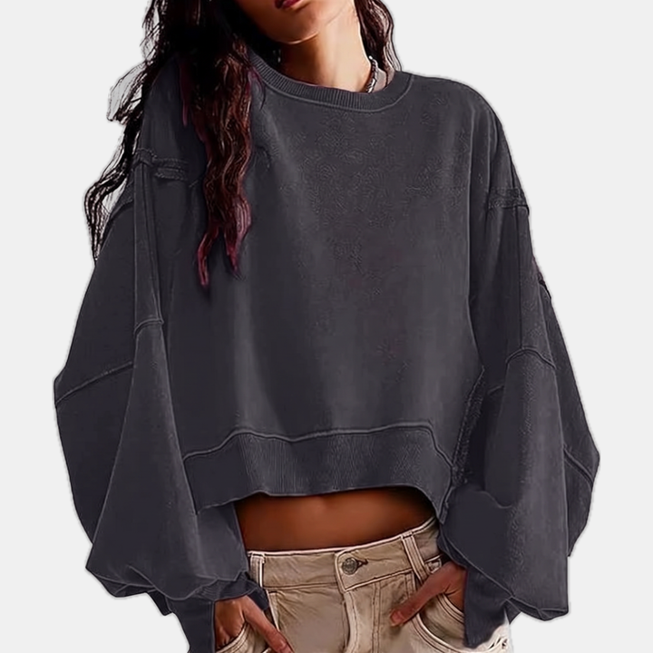 Ashley | Raw Hem Crewneck Oversized Crop Sweatshirt