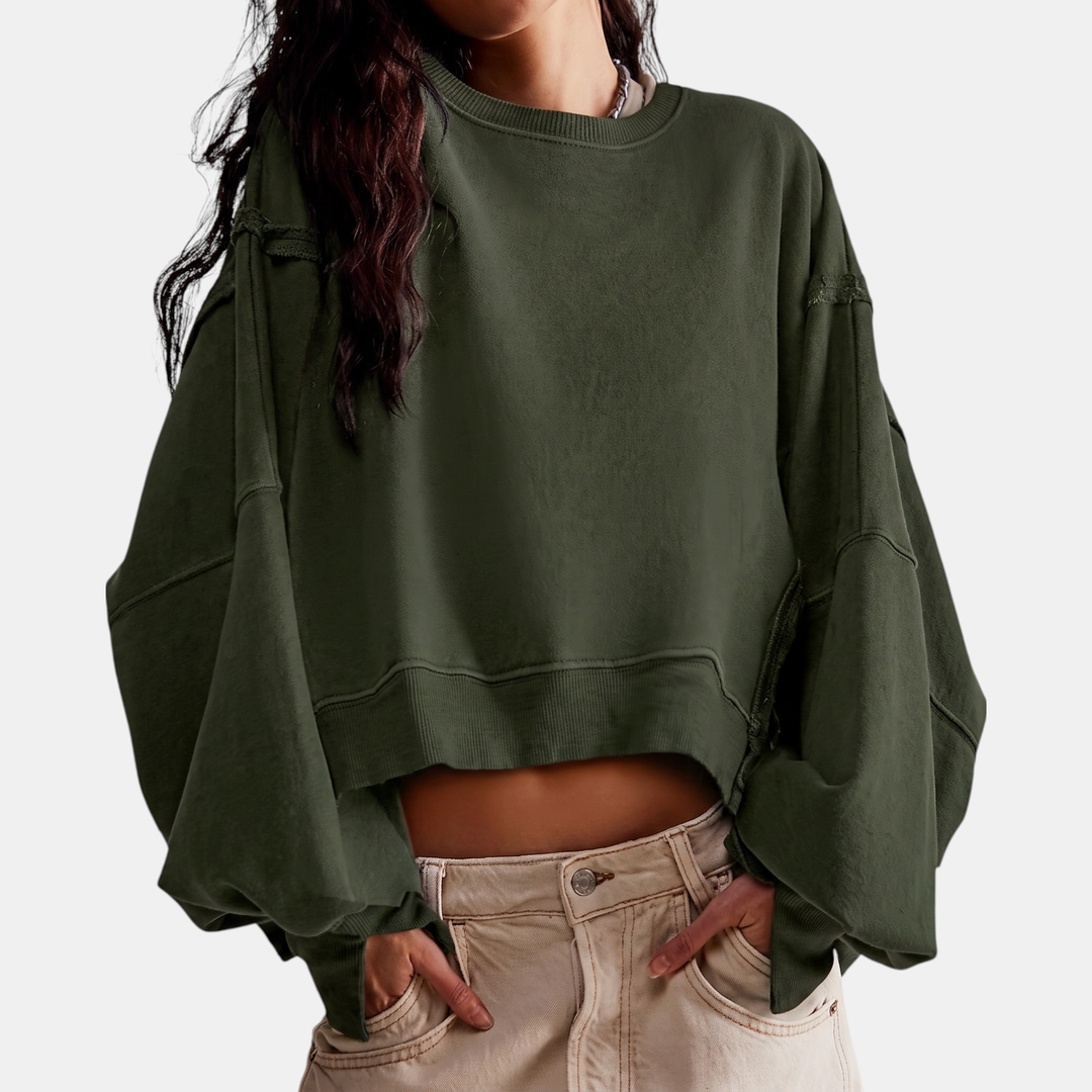 Ashley | Raw Hem Crewneck Oversized Crop Sweatshirt