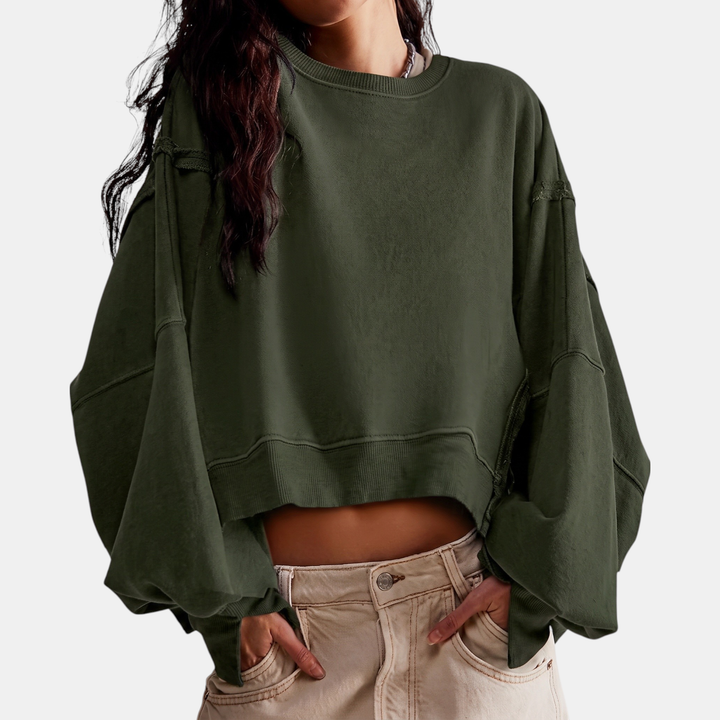 Ashley | Raw Hem Crewneck Oversized Crop Sweatshirt
