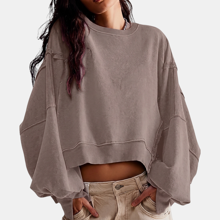 Ashley | Raw Hem Crewneck Oversized Crop Sweatshirt