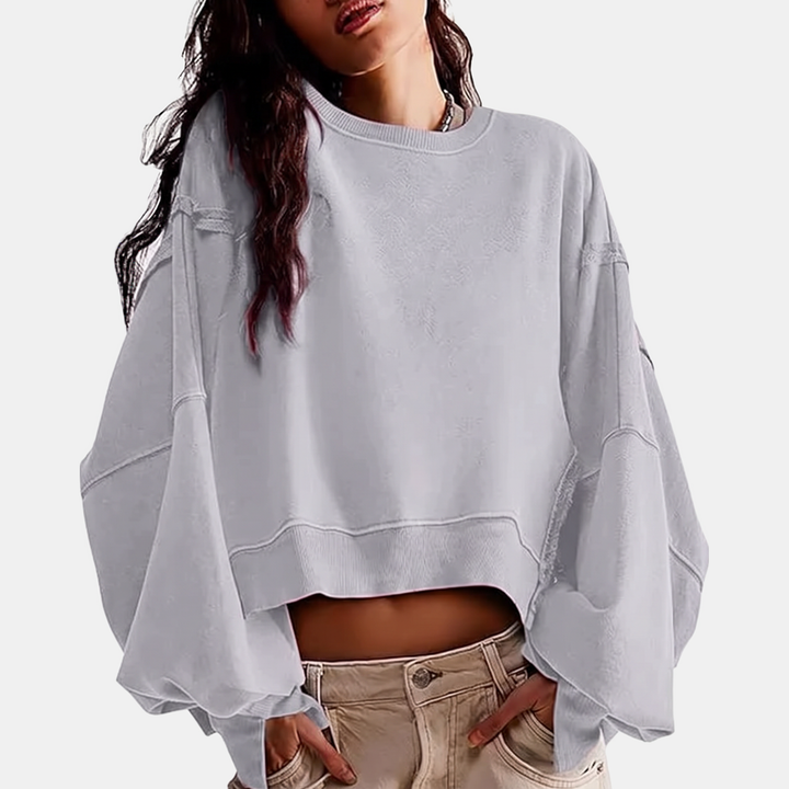 Ashley | Raw Hem Crewneck Oversized Crop Sweatshirt