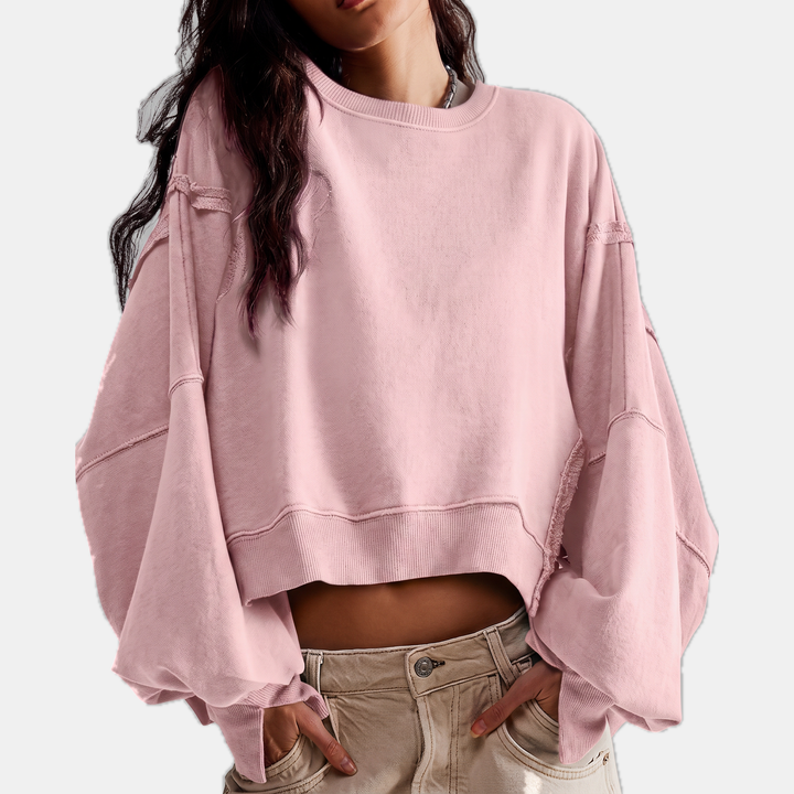Ashley | Raw Hem Crewneck Oversized Crop Sweatshirt