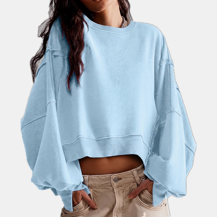Ashley | Raw Hem Crewneck Oversized Crop Sweatshirt