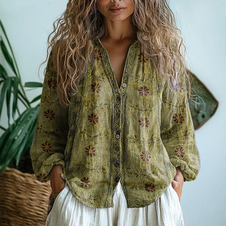 Hayden Amber™ I Vintage Leaf Print Blouse
