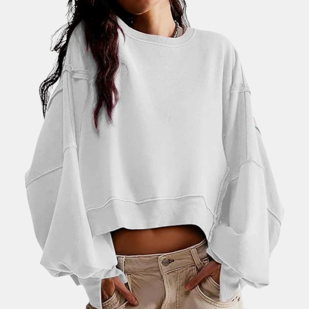 Ashley | Raw Hem Crewneck Oversized Crop Sweatshirt