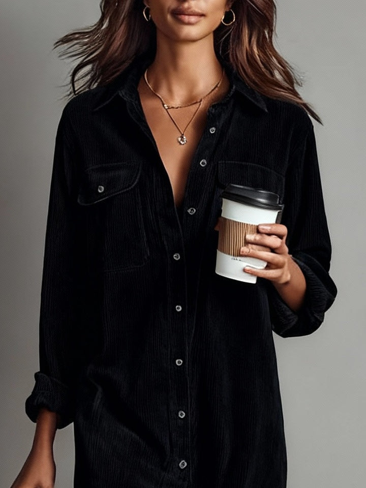 Jennifer | Midi Dress in Corduroy with Pockets and Single Button Closure