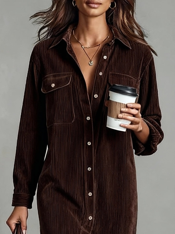 Jennifer | Midi Dress in Corduroy with Pockets and Single Button Closure