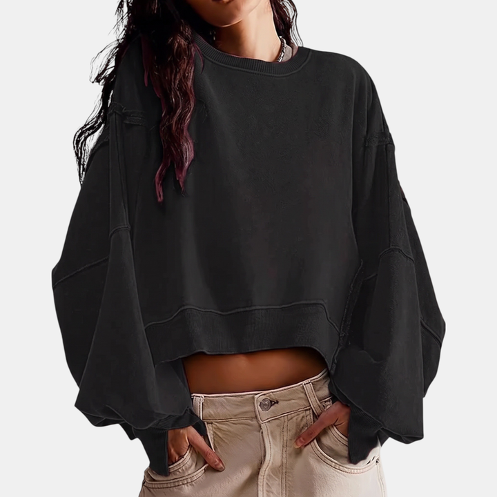 Ashley | Raw Hem Crewneck Oversized Crop Sweatshirt