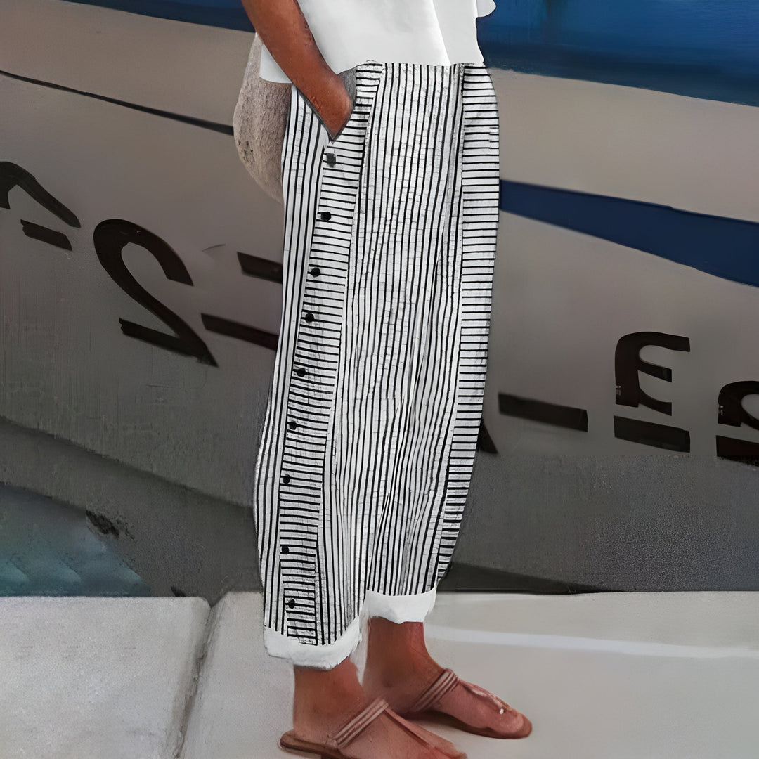 Ava | Striped Panel Button Trousers