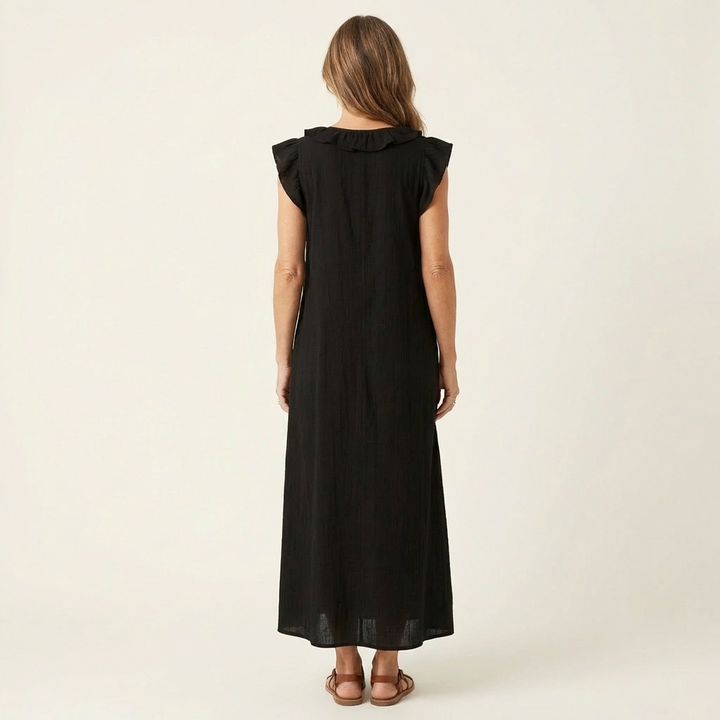 Scarlett | Ruffle V-Neck Linen Maxi Dress
