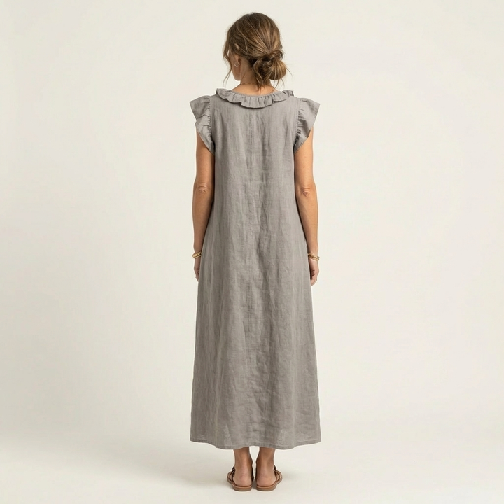 Scarlett | Ruffle V-Neck Linen Maxi Dress