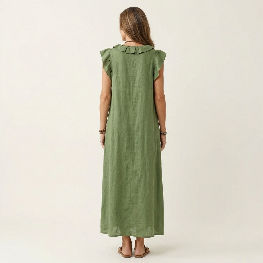 Scarlett | Ruffle V-Neck Linen Maxi Dress