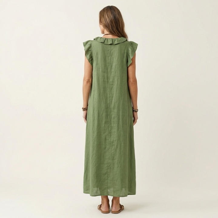 Scarlett | Ruffle V-Neck Linen Maxi Dress