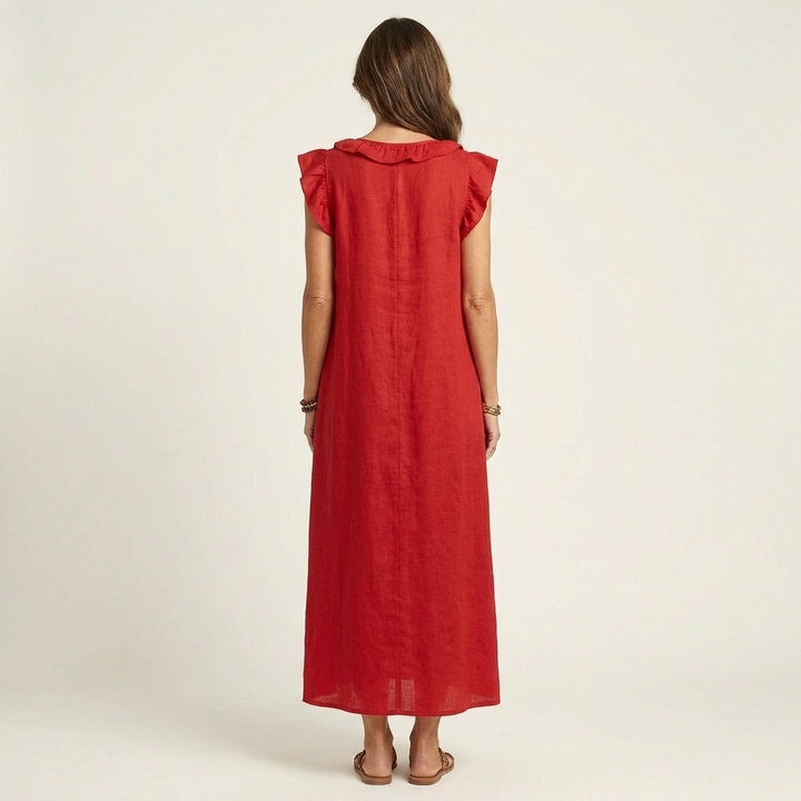 Scarlett | Ruffle V-Neck Linen Maxi Dress