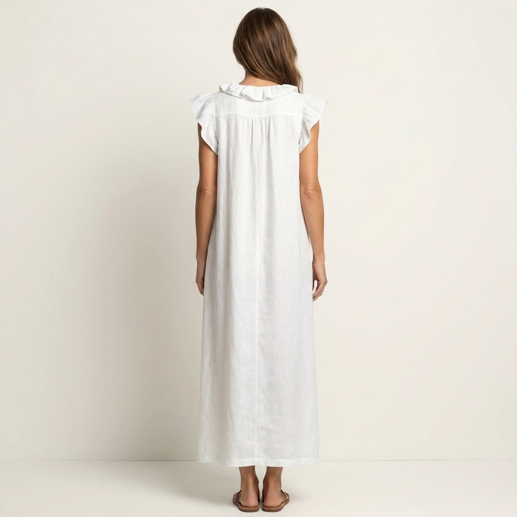 Scarlett | Ruffle V-Neck Linen Maxi Dress