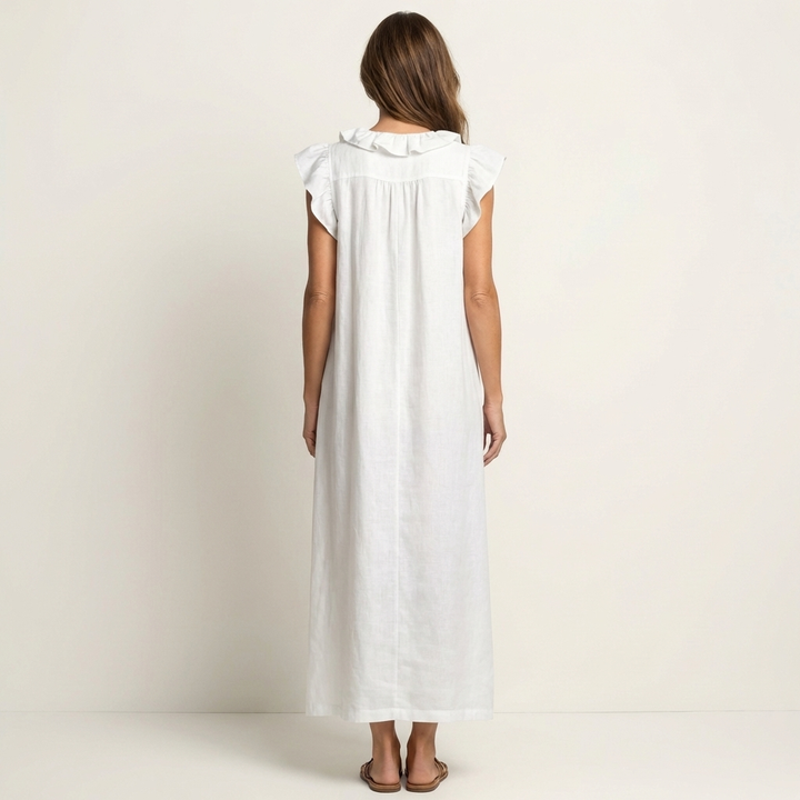 Scarlett | Ruffle V-Neck Linen Maxi Dress
