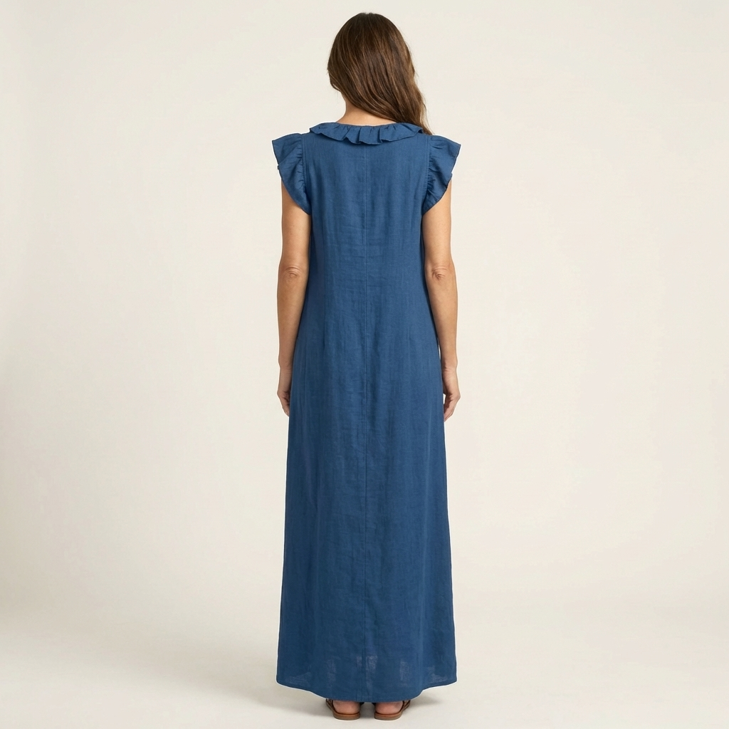 Scarlett | Ruffle V-Neck Linen Maxi Dress